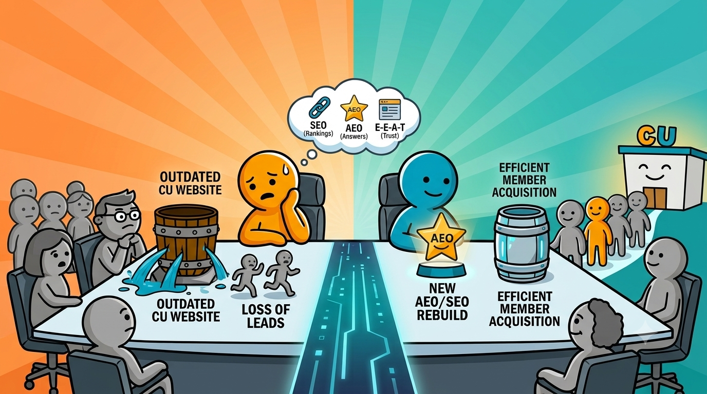 Your Next Website Is a Board-Level Decision: The AEO and SEO Case for Credit Unions to Rebuild Now