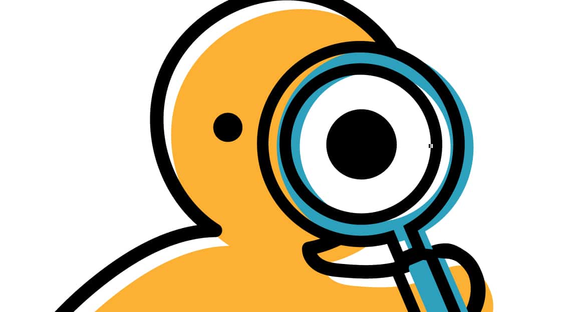 yellow person with teal magnifying glass
