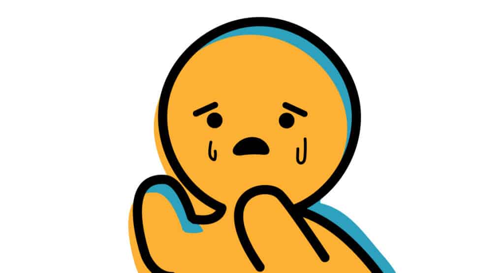 yellow person crying has a teal outline