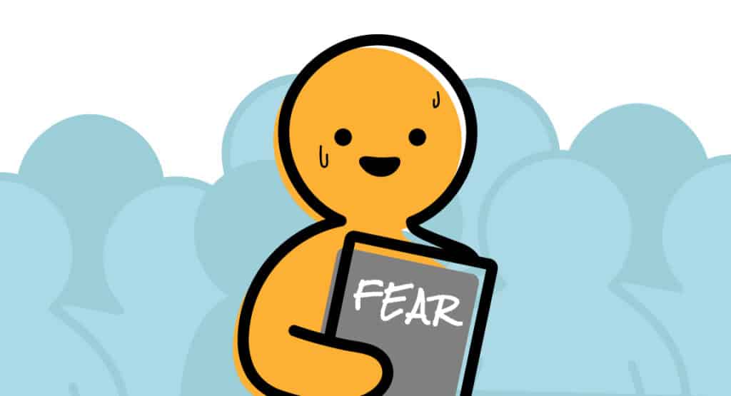 yellow character sweating with gray fear folder