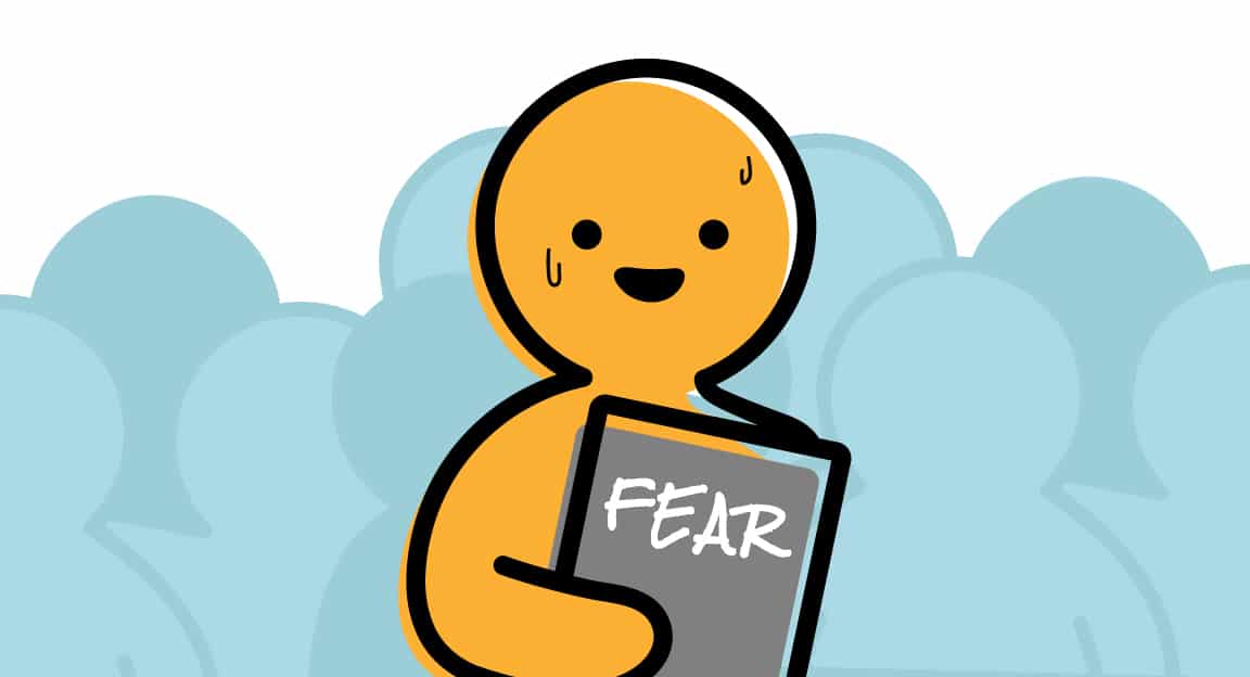 yellow character sweating with gray fear folder
