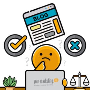 A cartoon graphic of someone confused on how to revitalize their credit union blogs.